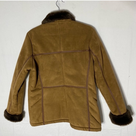 Vintage Lady Hathaway Tan Brown Faux Suede Zip Front Jacket W Faux Fur Collar M - Picture 15 of 16